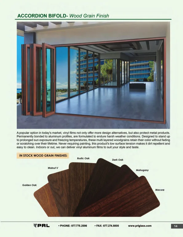Accordion Bifold Door Wood Grain Finishes