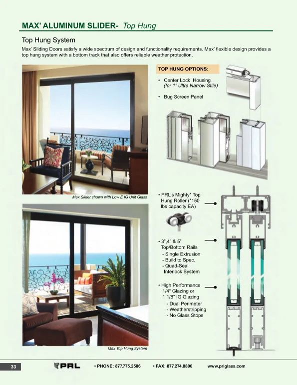 Top Hung Glass and Aluminum Sliding Door