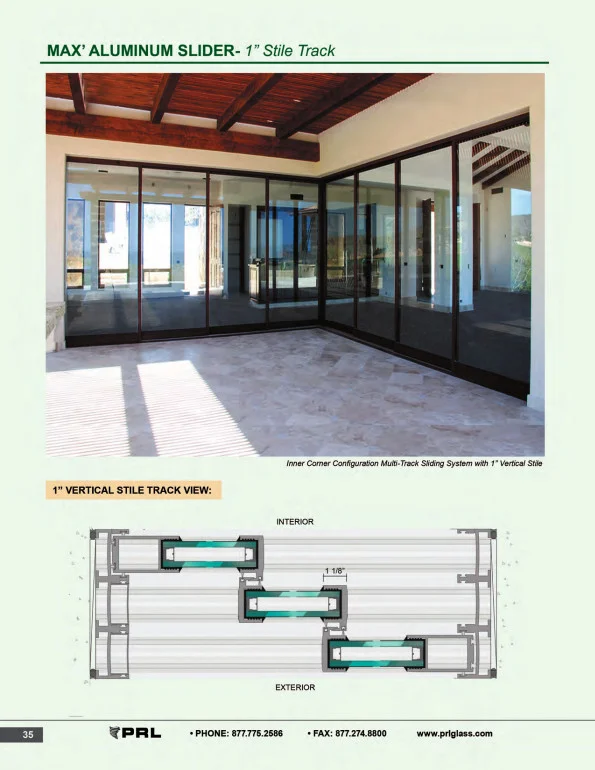 1 Inch Stile Track Glass and Aluminum Sliding Door