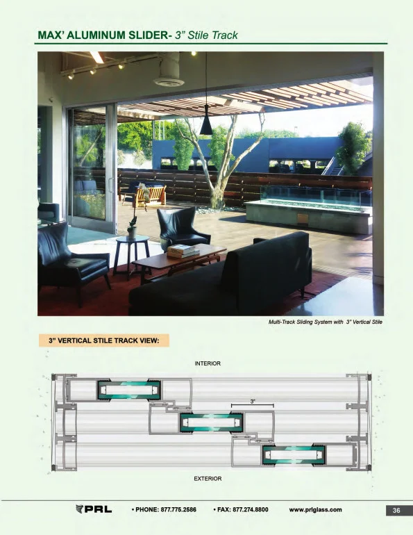 3 Inch Stile Track Glass and Aluminum Sliding Door