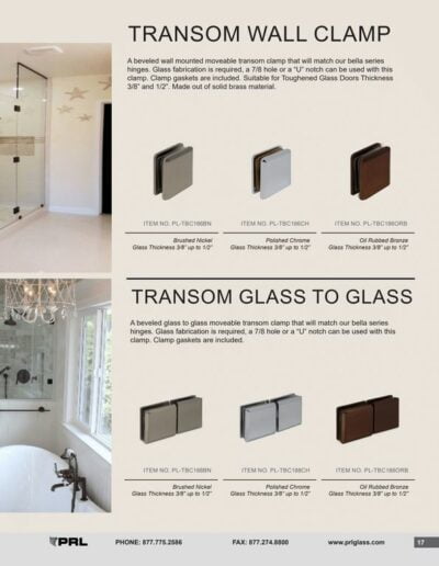 Beverly Clamp Series - Transom Glass to Glass and Wall Clamps