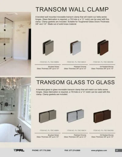 Beverly Clamp Series - Transom Glass to Glass and Wall Clamps