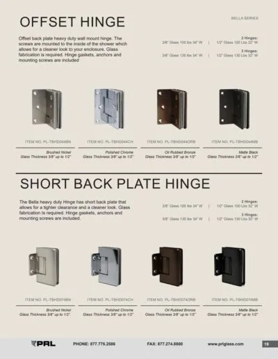 Bella HD Series - Offset and Short Back Plate Hinges