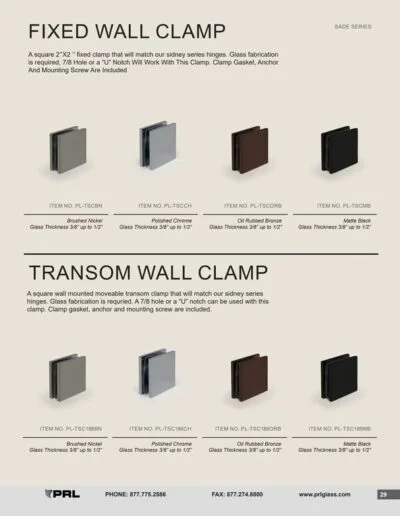 Sade Clamp Series - Fixed and Transom Wall Clamps