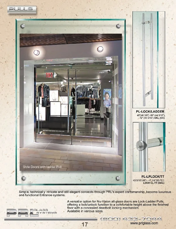 As a Glass Door Hardware Manufacturer, PRL offers a wide selection of hardware for glass and metal entrance systems.