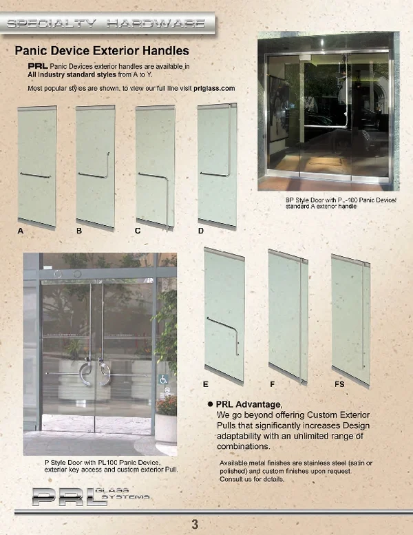  Panic Device Exterior Door Pull Handle Options for PL100